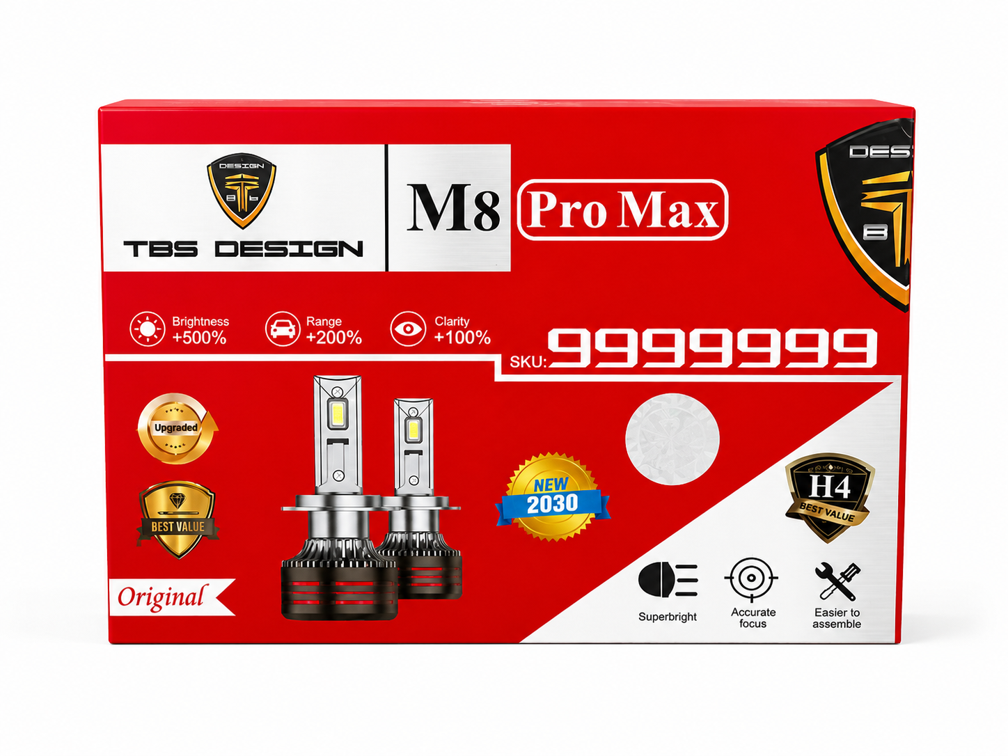 هدلایت M8 Promax Tbs پایه H4 رنگ‌ یخی ۶۰۰۰K به همراه یه جفت لامپ SMD اقساطی